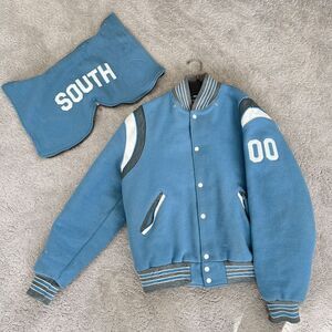 Unisex Holloway Varsity Jacket Heavy Wool Leather Accents Hood L/XL, 90s Vintage